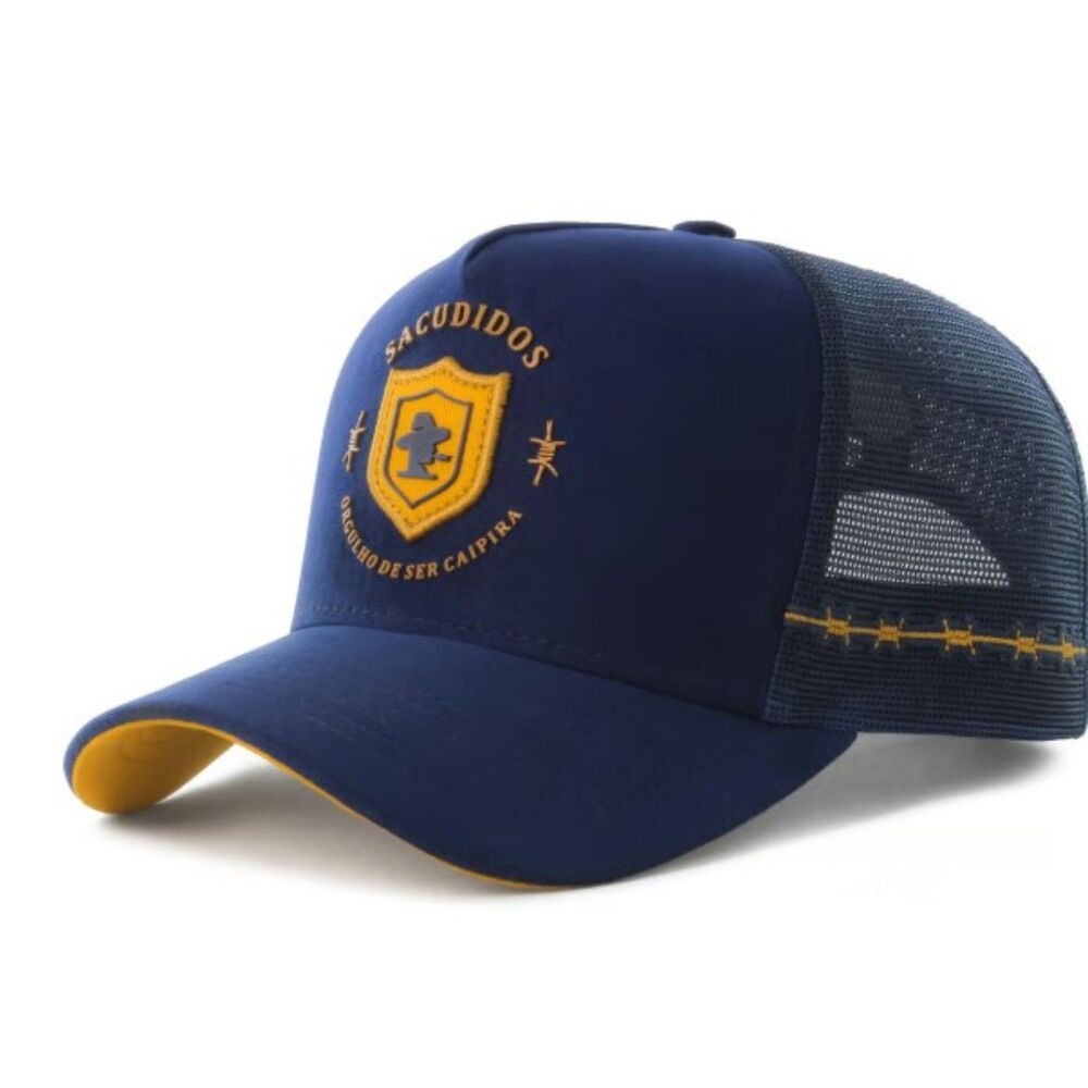 Boné Sacudido's Orgulho De Ser Caipira Marinho Mens Trucker Hat Blue Suede Snap